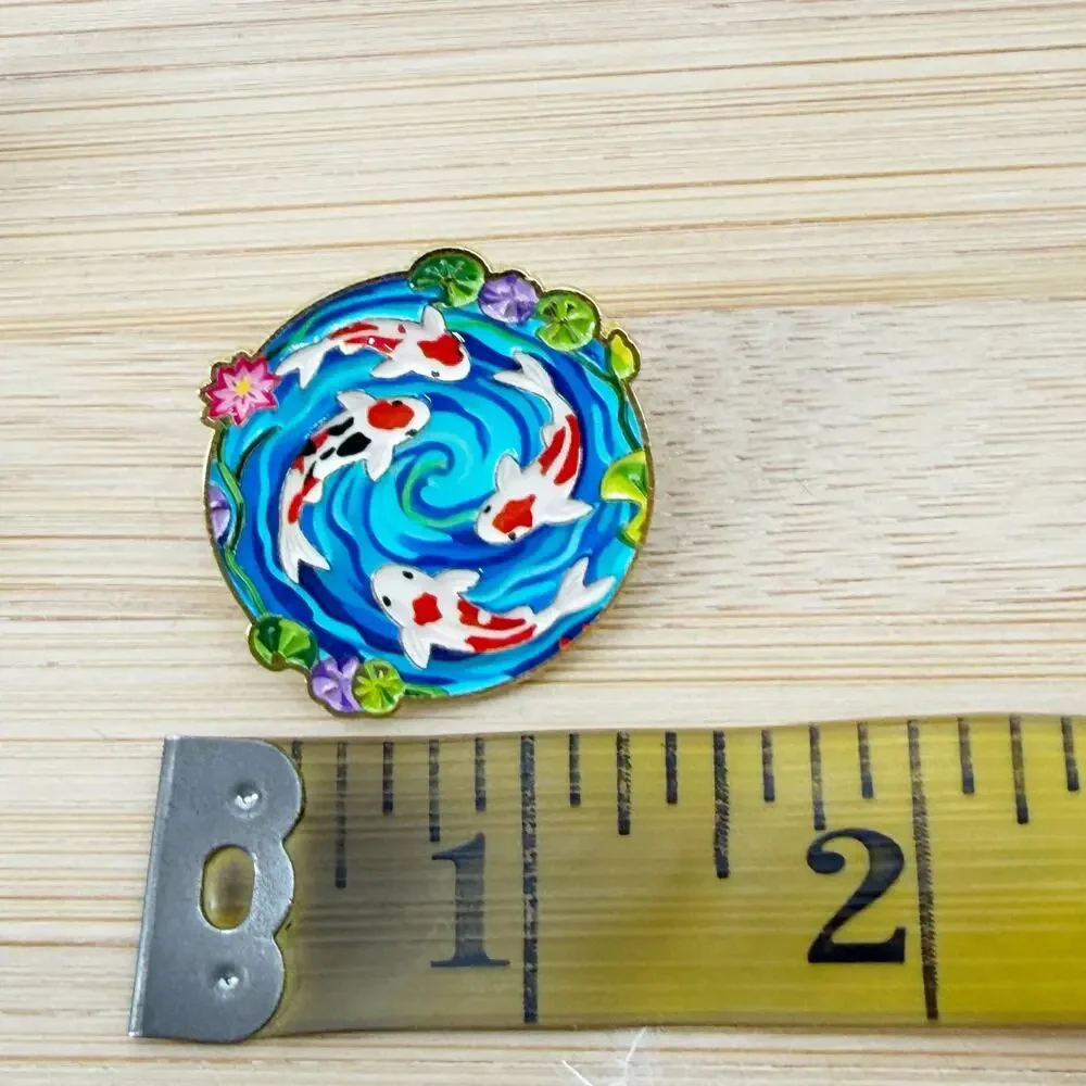 Koi Fish Pond Soft Enamel Pin Japanese Kawaii Water Lily Lapel Badge Gift
